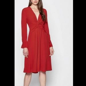 Equipment Faun Twist Front Dress Long Sleeve Red V-neckline